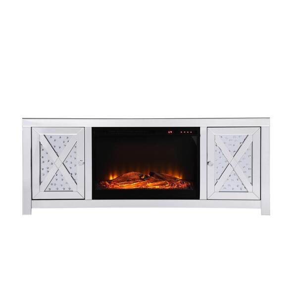 Microcomputermicroordenador 59 in. Modern Crystal Mirrored TV Stand with Wood Log Insert Fireplace - MI2571197