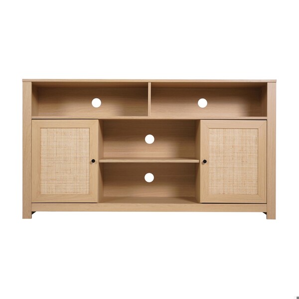 Flash Furniture Malaki 58 Inch Buffet Sideboard w/2 Soft Close Drs and Cntr Shelf, up to 65in. TV's, Natural/Rattan - EV-ET8114-ZZ-NAT-GG