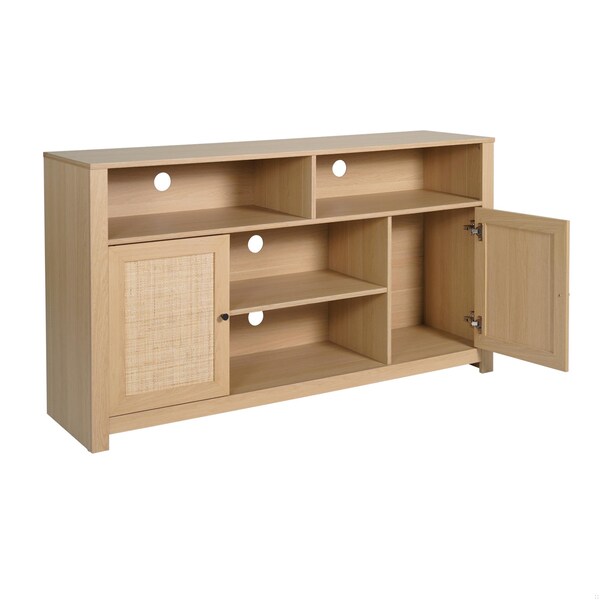 Flash Furniture Malaki 58 Inch Buffet Sideboard w/2 Soft Close Drs and Cntr Shelf, up to 65in. TV's, Natural/Rattan - EV-ET8114-ZZ-NAT-GG