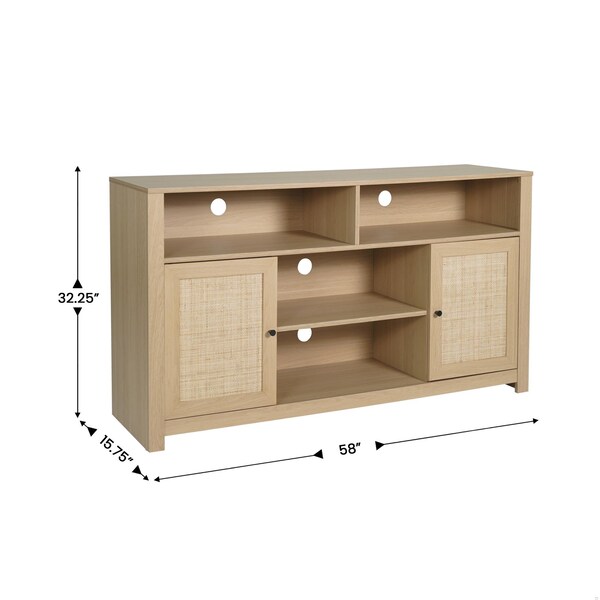 Flash Furniture Malaki 58 Inch Buffet Sideboard w/2 Soft Close Drs and Cntr Shelf, up to 65in. TV's, Natural/Rattan - EV-ET8114-ZZ-NAT-GG