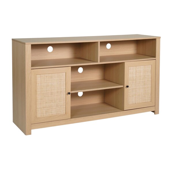 Flash Furniture Malaki 58 Inch Buffet Sideboard w/2 Soft Close Drs and Cntr Shelf, up to 65in. TV's, Natural/Rattan - EV-ET8114-ZZ-NAT-GG