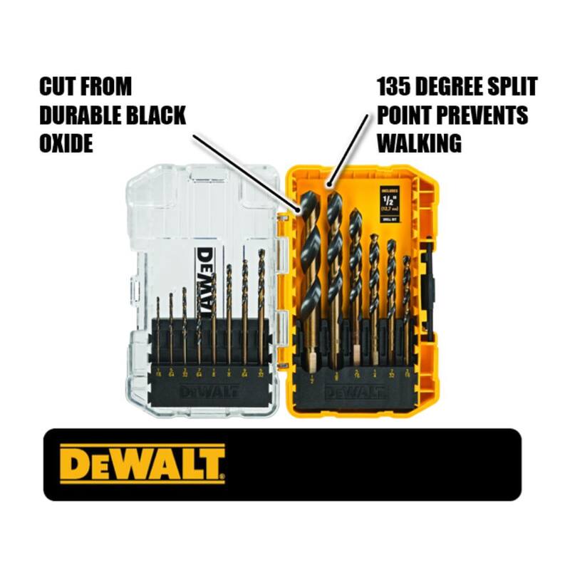 Rueda de corte de metal y acero inoxidable DEWALT de 4-1/2 pulgadas x .045 pulgadas x 7/8 pulgadas (paquete de 10) con juego de brocas negras y doradas de 14 piezas - DW8062B5W184899