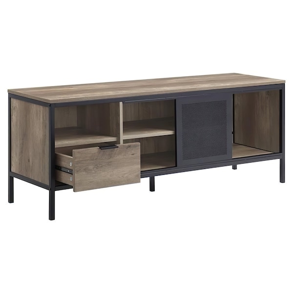 Acme Wooden TV Stand with Sliding Door in Rustic Oak and Black - ER-0226OAK