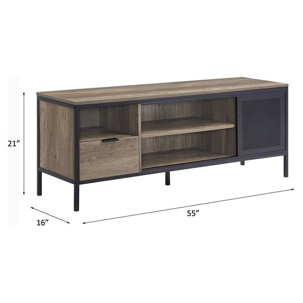 Acme Wooden TV Stand with Sliding Door in Rustic Oak and Black - ER-0226OAK