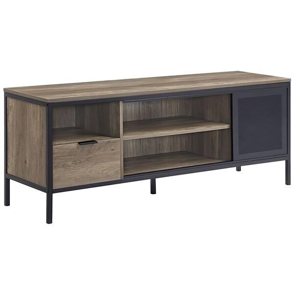 Acme Wooden TV Stand with Sliding Door in Rustic Oak and Black - ER-0226OAK