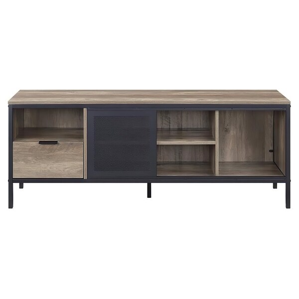 Acme Wooden TV Stand with Sliding Door in Rustic Oak and Black - ER-0226OAK