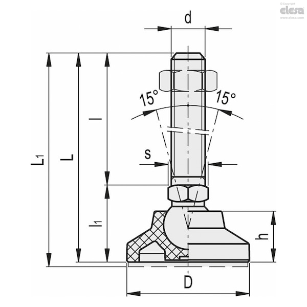 Elesa Levelling elements, LS.A-32-14-AS-SST-5/8-11x8 - LS.A-SST (INCH SIZES)