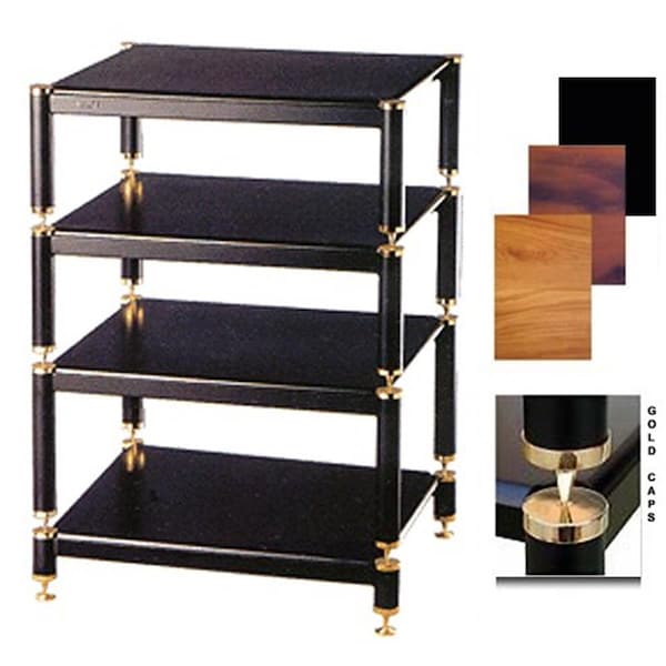 Vti Mfg 4 Gold Capspike Black Poles 4 Cherry Shelves Av Stand - BL404GC