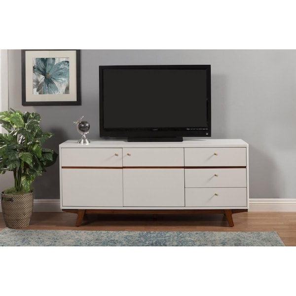 Homeroots White Mid Century Mod TV Console with Acorn Accents - 404272