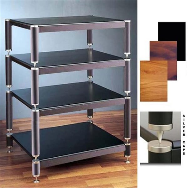 Vti Mfg 4 Silver Capspike Black Poles 4 Cherry Shelves 13- 9- 7 In. Stand - BL404SC-13