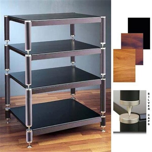 Vti Manufacturing VTI Manufacturing BL404SB-13 4 Silver Capspike Black Poles 4 Black Shelves 13; 9; 7 in. Stand - BL404SB-13