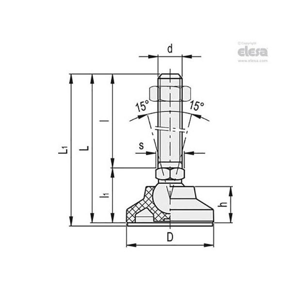 Elesa With no-slip disk, LS.A-50-PP-14-AS-SST-M12x68 - LS.A-PP-AS-SST