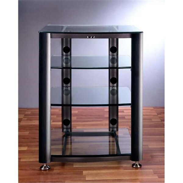 Spark 4 Black Oval Poles 4 Tinted Black Glass Shelves AV Stand - SP2681068