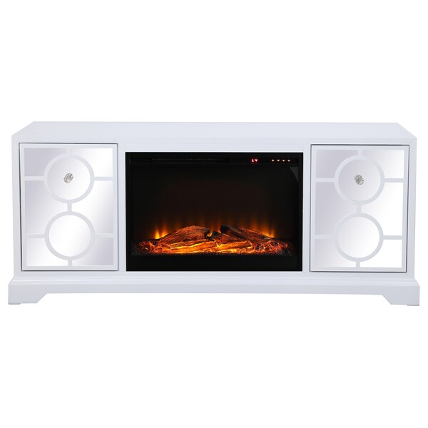 Elegant Decor 60 In. Mirrored Tv Stand With Wood Fireplace Insert In White, 2PK - MF801WH-F1