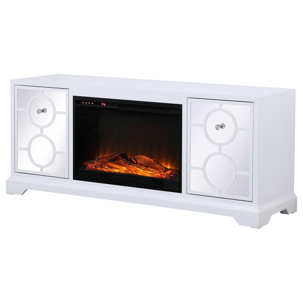 Elegant Decor 60 In. Mirrored Tv Stand With Wood Fireplace Insert In White, 2PK - MF801WH-F1
