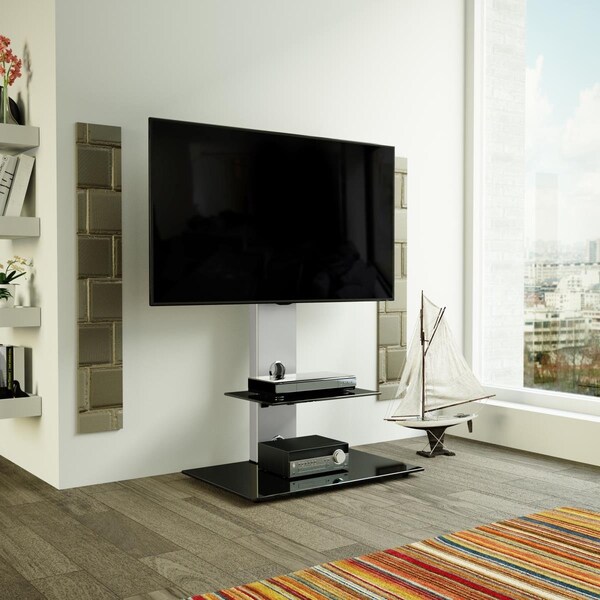 Seatsolutions Combi Lesina Flat Pedestal TV Stand - Silver Effect & Black Glass - SE2771633