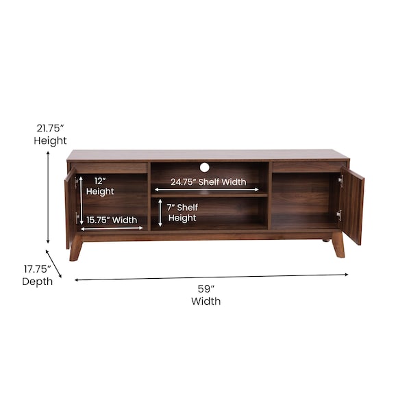 Flash Furniture Walnut 60" TV Stand with Adjustable Middle Shelf - EM-TV1500-WAL-GG