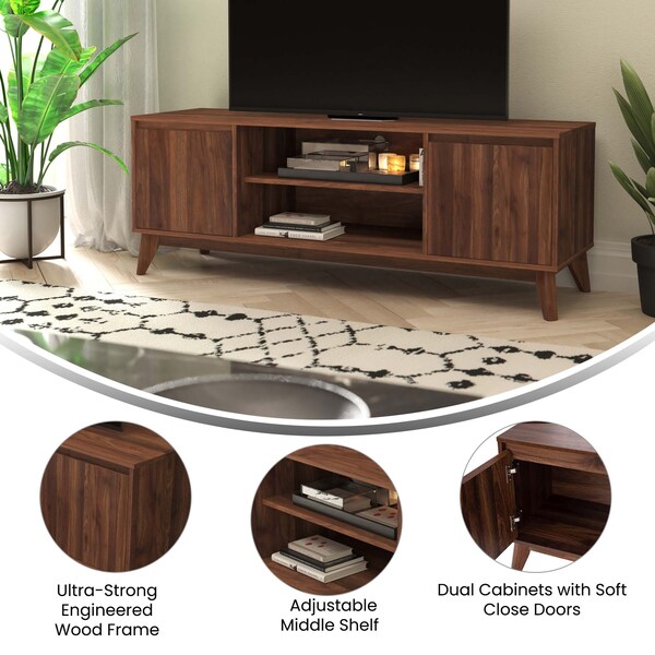 Flash Furniture Walnut 60" TV Stand with Adjustable Middle Shelf - EM-TV1500-WAL-GG