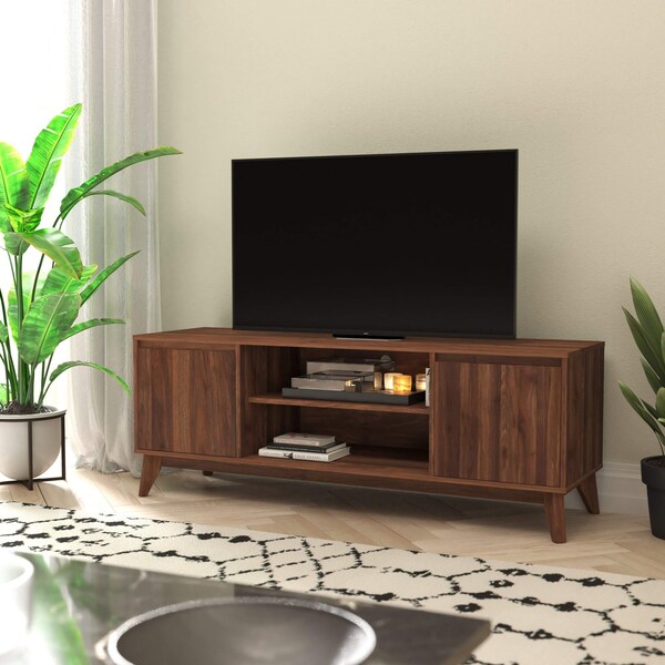 Flash Furniture Walnut 60" TV Stand with Adjustable Middle Shelf - EM-TV1500-WAL-GG
