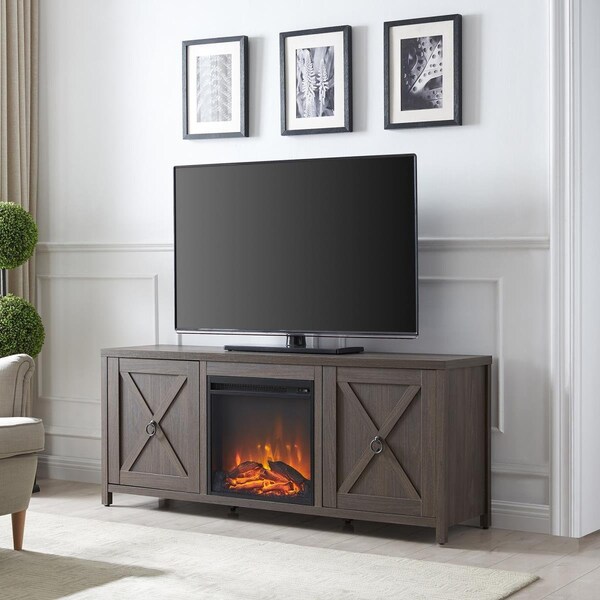 Henn & Hart 24 x 58 x 15.75 in. Granger Alder Brown TV Stand with Log Fireplace Insert - TV1244