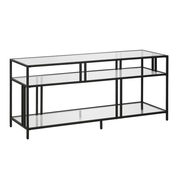 Hudson & Canal Henn  Hart  Cortland Blackened Bronze TV Stand with Glass Shelves - 24 x 55 x 16 in. - TV0487
