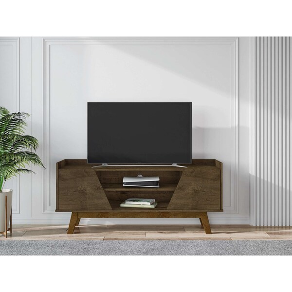 Manhattan Comfort Mid-Century Modern Marcus 53.14 TV Stand with Solid Wood Legs in Rustic Brown - 259BMC9