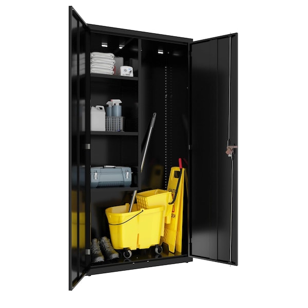 Hirsh Janitorial Cabinet, 18" D x 36" W x 72" H, Black - 24033