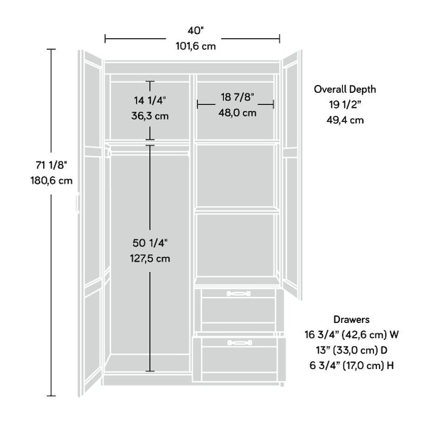 Sauder Storage Cabinet - 40 X 19 Deep Ho , Safety tested for stability to help reduce tip-over accidents - 420063