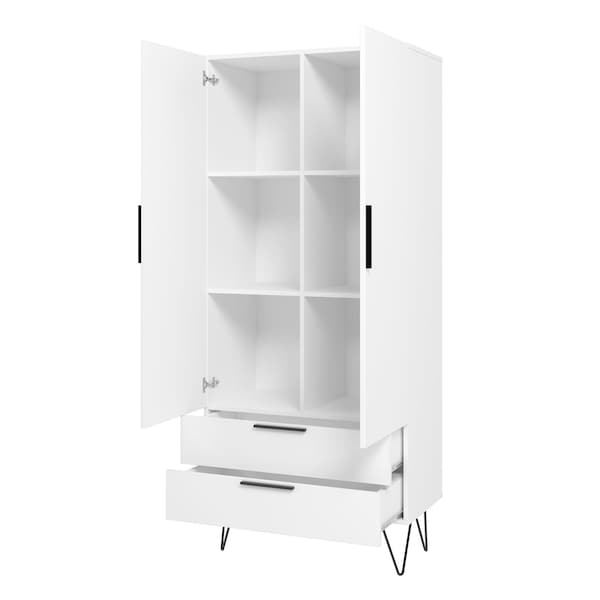 Manhattan Comfort Beekman 67.32 Tall Cabinet with 6 Shelves in White - 401AMC198