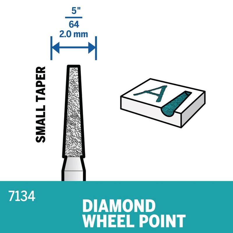 Rueda de Diamante en Punta Cónica para Accesorios Rotativos de 5/64 de pulgada Dremel para Madera, Jade, Cerámica, Vidrio, Acero Templado + Piedras Semipreciosas - 7134