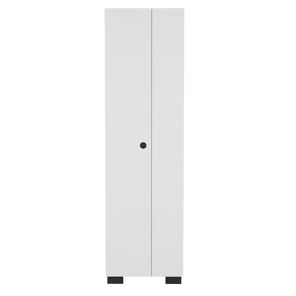 Tuhome Lake Broom Cabinet Slim-Design Storage Solution with Inner Shelves and Side Broom Hangers-White - MLB9066