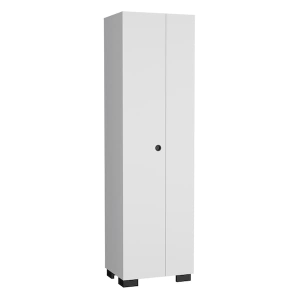 Tuhome Lake Broom Cabinet Slim-Design Storage Solution with Inner Shelves and Side Broom Hangers-White - MLB9066