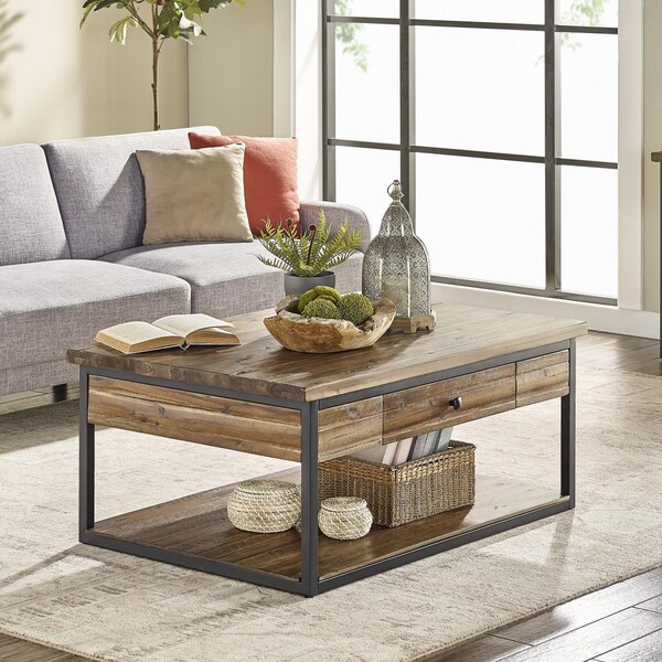 Kd Cama De Bebe 48 in. Claremont Rustic Wood Coffee Table with Drawer & Low Shelf - KD3239641