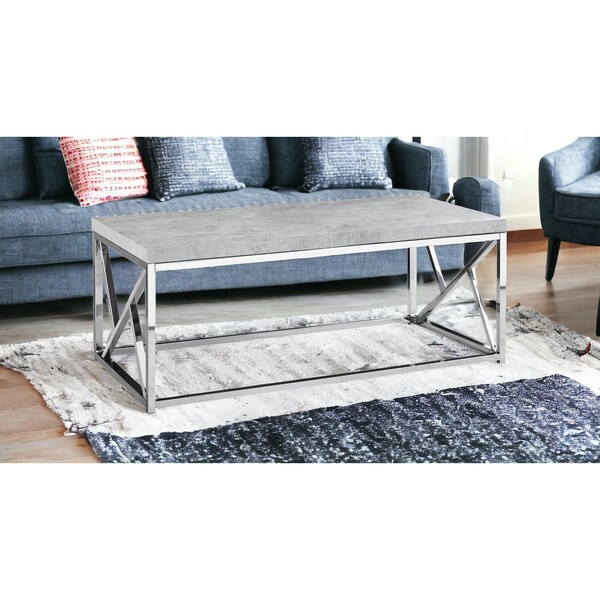 Homeroots 17 in. Grey Cement Particle BoardLaminate & Chrome Metal Coffee Table - 333172