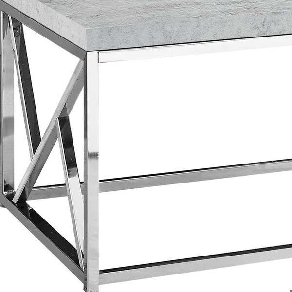Homeroots 17 in. Grey Cement Particle BoardLaminate & Chrome Metal Coffee Table - 333172