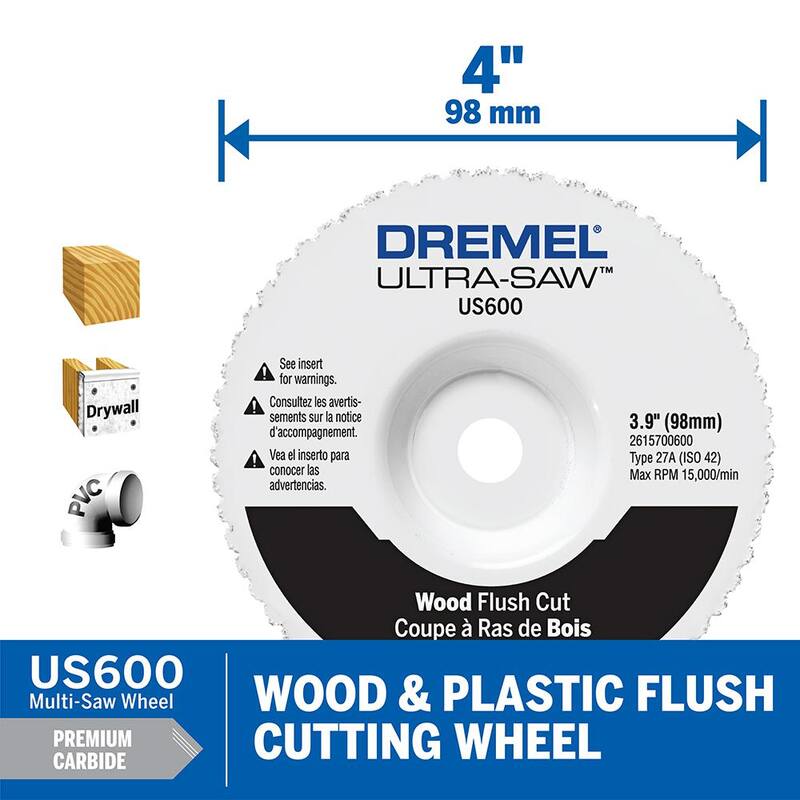 Dremel Ultra-Saw 4 pulgadas Rueda de corte por contacto de carburo Premium para madera y plástico - US600-01