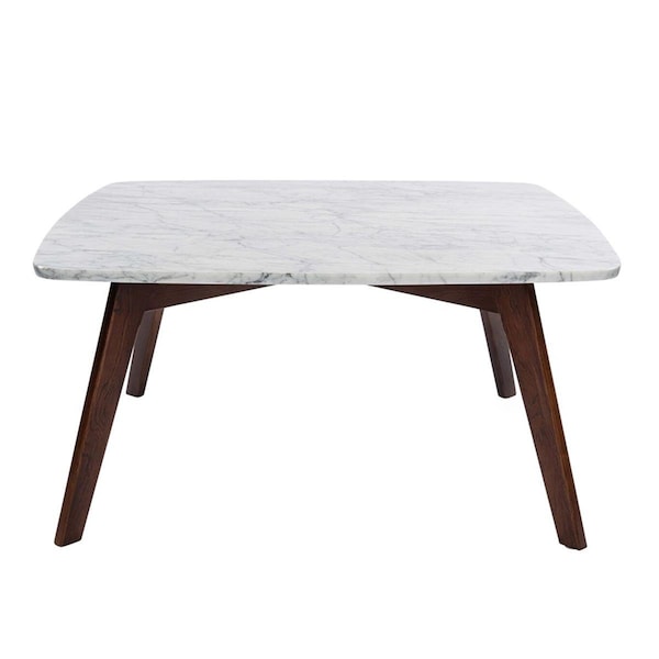Kd Gabinete 31 in. Vezzana Square Italian Carrara White Marble Table with Walnut Legs - KD2547131