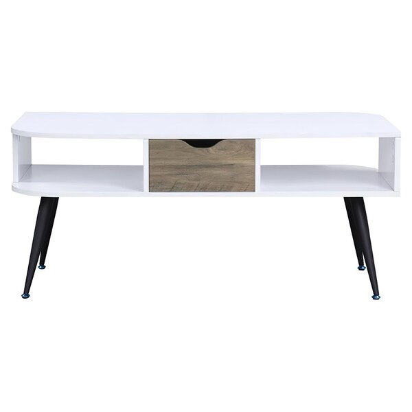 Acme Wooden Coffee Table with Storage in White and Black - ER-0143WH