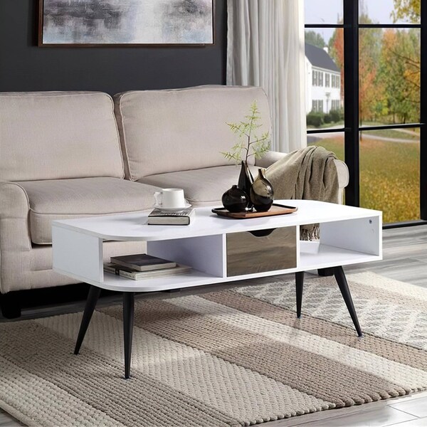 Acme Wooden Coffee Table with Storage in White and Black - ER-0143WH