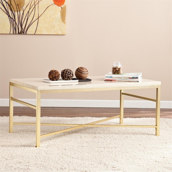 Homeroots 42 in. Manufactured Wood & Metal Rectangular Coffee Table Off White - 402159