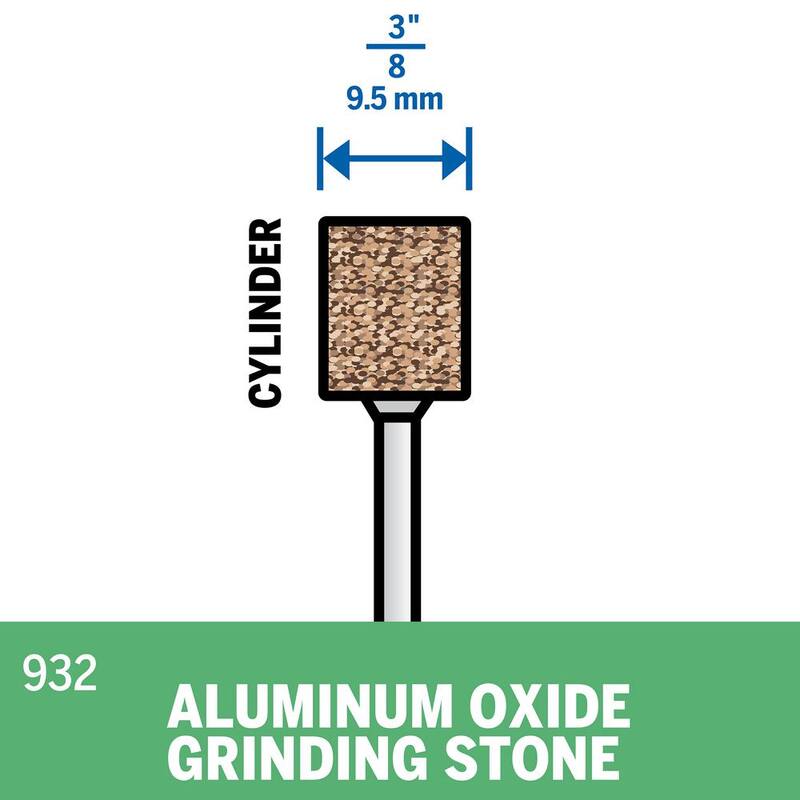 Piedra de esmerilado de propósito general en forma cilíndrica de óxido de aluminio para herramienta rotativa de 3/8 pulgadas - 932 de Dremel