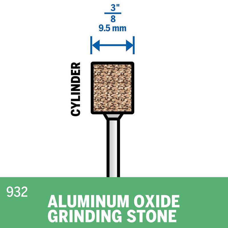 Piedra de esmerilado de propósito general en forma cilíndrica de óxido de aluminio para herramienta rotativa de 3/8 pulgadas - 932 de Dremel