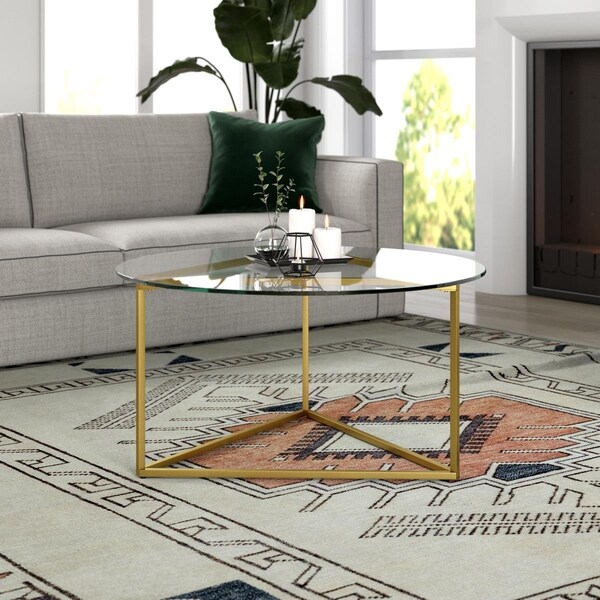 Henn & Hart 35 in. Jenson Brass Round Coffee Table with Glass Top - CT1209