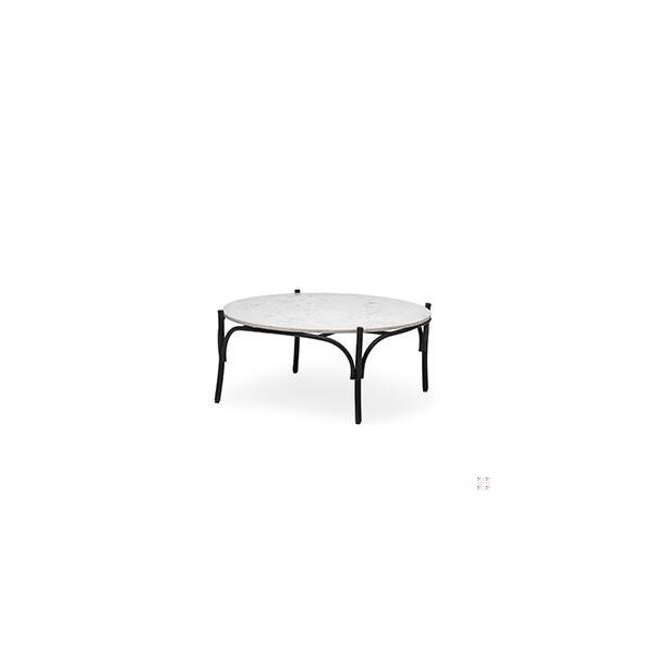 Homeroots 36 in. Round White Marble Top Black & Metal Base Coffee Table - 376297