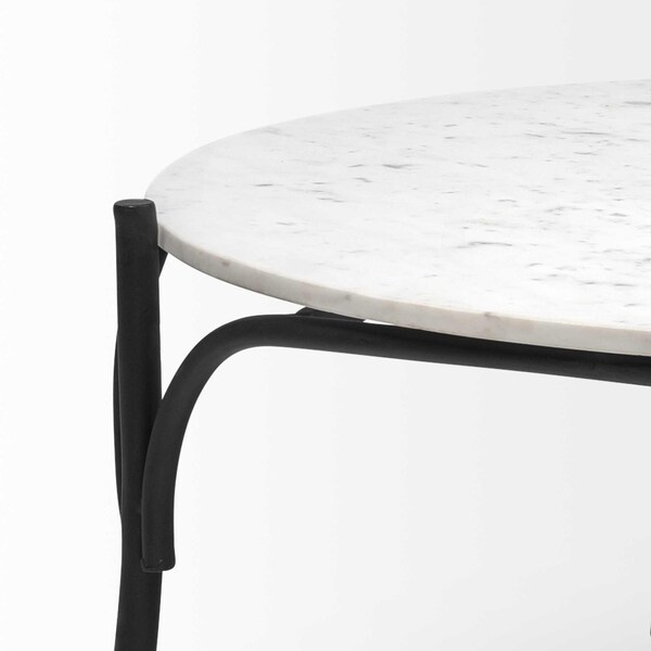 Homeroots 36 in. Round White Marble Top Black & Metal Base Coffee Table - 376297