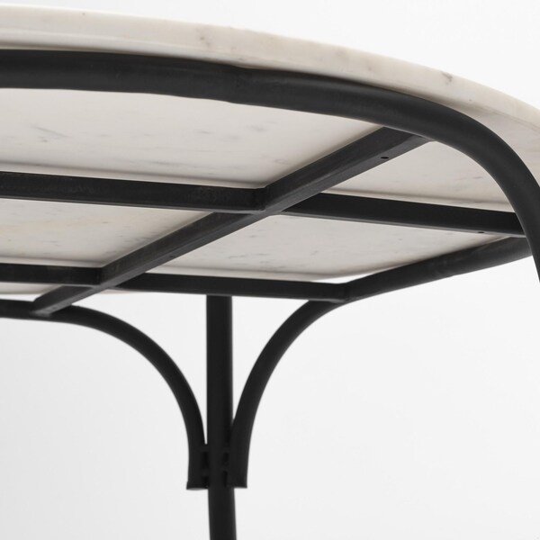 Homeroots 36 in. Round White Marble Top Black & Metal Base Coffee Table - 376297