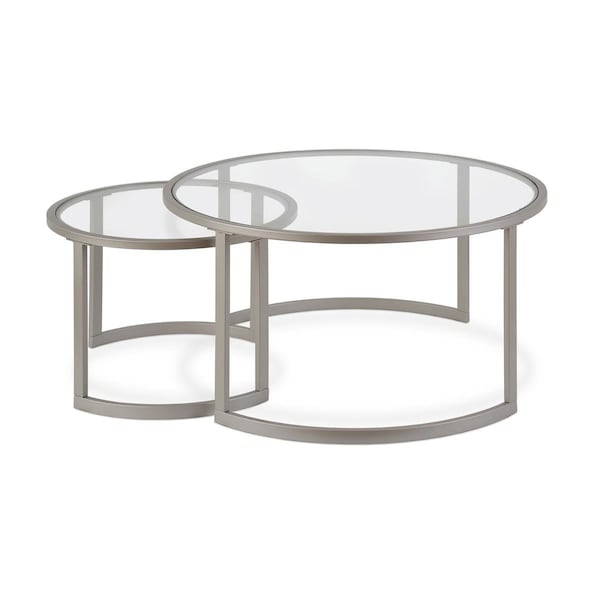 Hudson & Canal Henn Hart Mitera Satin Nickel Nesting Coffee Table Set - 18.5 x 36 x 36 in. - CT0154
