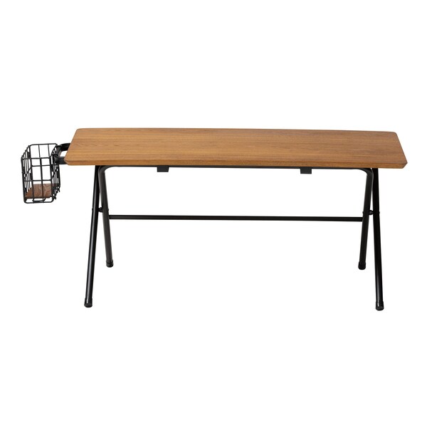 Baxton Studio Mariela Natural Brown and Black Low Profile Coffee Table with Basket - 221-12739-ZORO