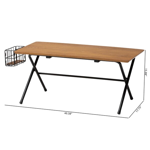 Baxton Studio Mariela Natural Brown and Black Low Profile Coffee Table with Basket - 221-12739-ZORO