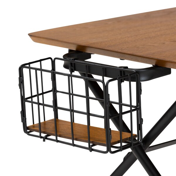 Baxton Studio Mariela Natural Brown and Black Low Profile Coffee Table with Basket - 221-12739-ZORO